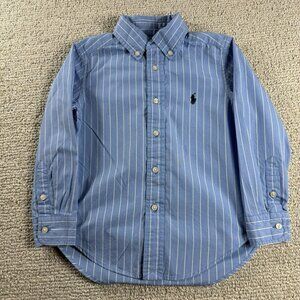 Polo Ralph Lauren Striped Button Down Long Sleeve Shirt Blue Toddler Size 4T